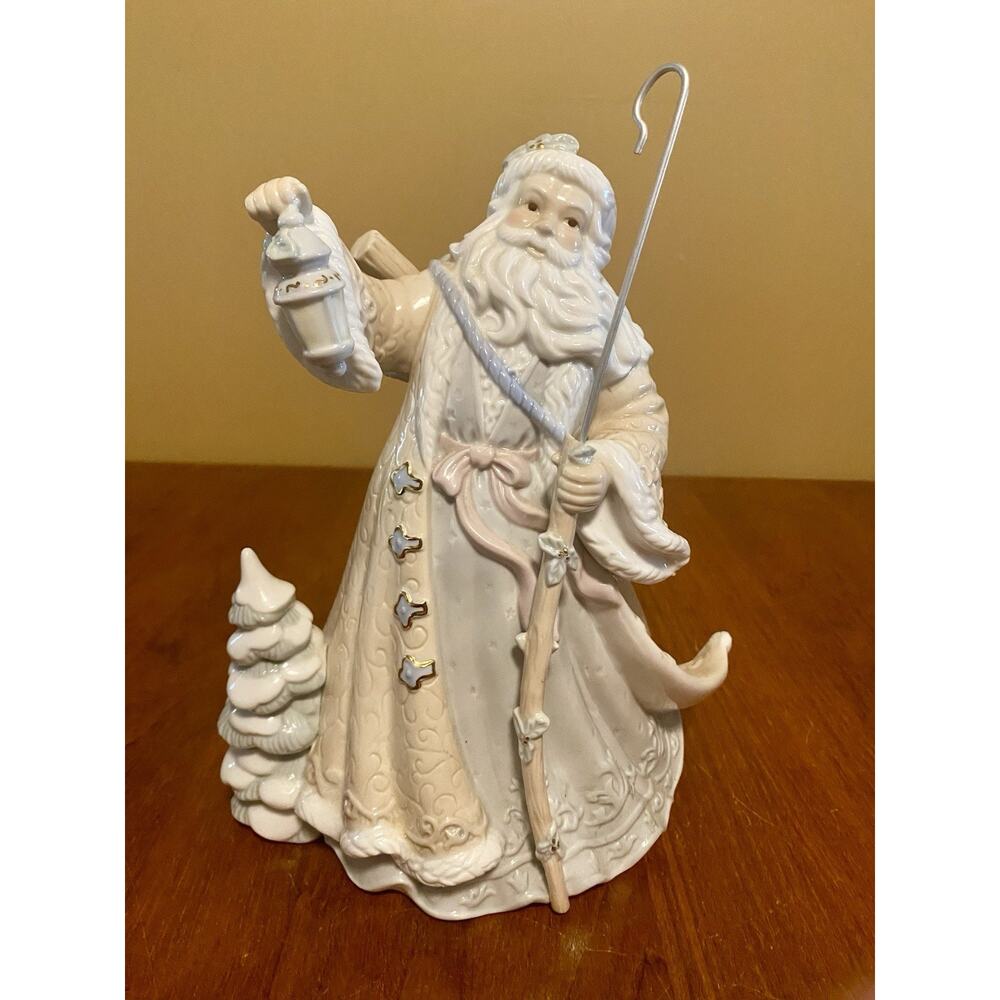 Vintage Porcelain Santa Claus Figurine Gold Trim 10.5” Tall Christmas Delights